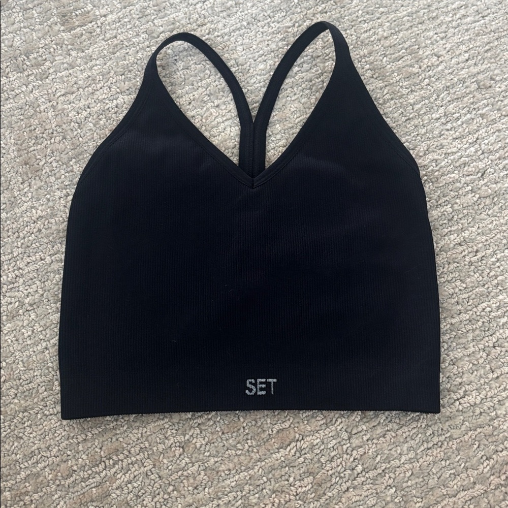 SET Black Ribbed Sports Bra
